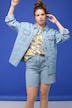 Denim jack, boxy shape, glittersteentjes, overhemdkraag, lange mouwen