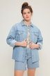 Denim jack, boxy shape, glittersteentjes, overhemdkraag, lange mouwen