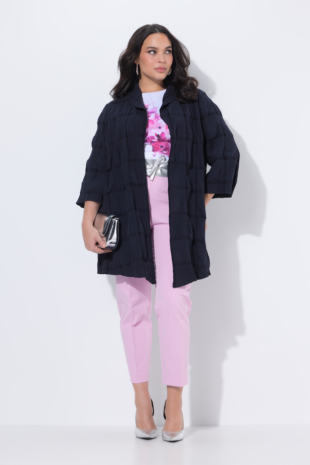 Jasje, 3D-structuur, A-lijn, V-hals, 3/4-mouwen