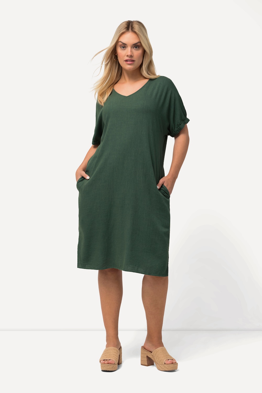 Grote Maten Jurk, Dames, groen, Maat: 46/48, Viscose/Linnen, Ulla Popken