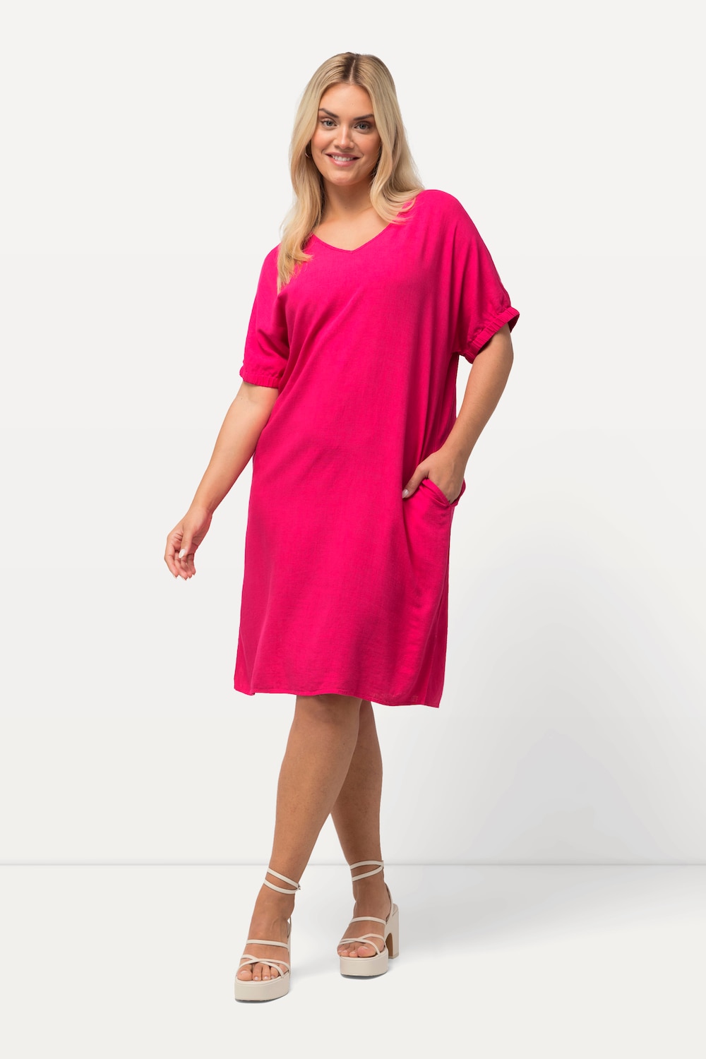 Grote Maten Jurk, Dames, roze, Maat: 62/64, Viscose/Linnen, Ulla Popken