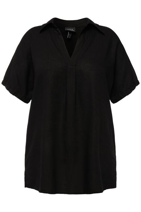 Halenka, lněná směs, oversize, výstřih do V, krátké rukávy