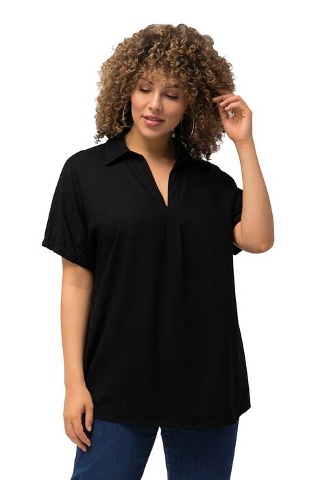 Halenka, lněná směs, oversize, výstřih do V, krátké rukávy