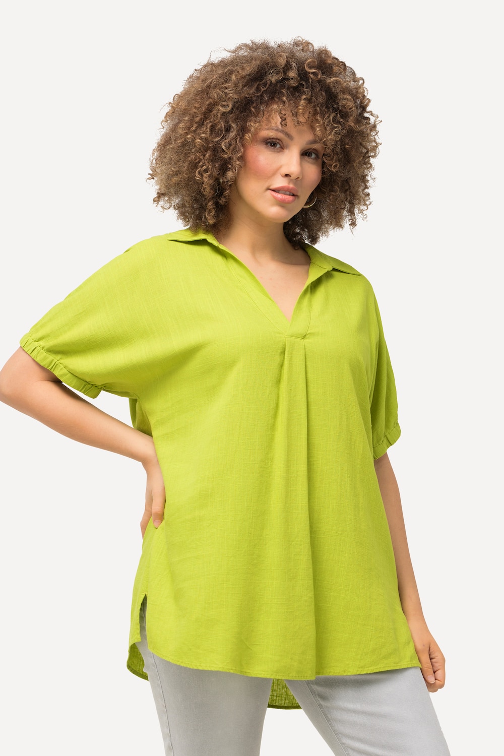 Grote Maten Blouse, Dames, groen, Maat: 42/44, Viscose/Linnen, Ulla Popken