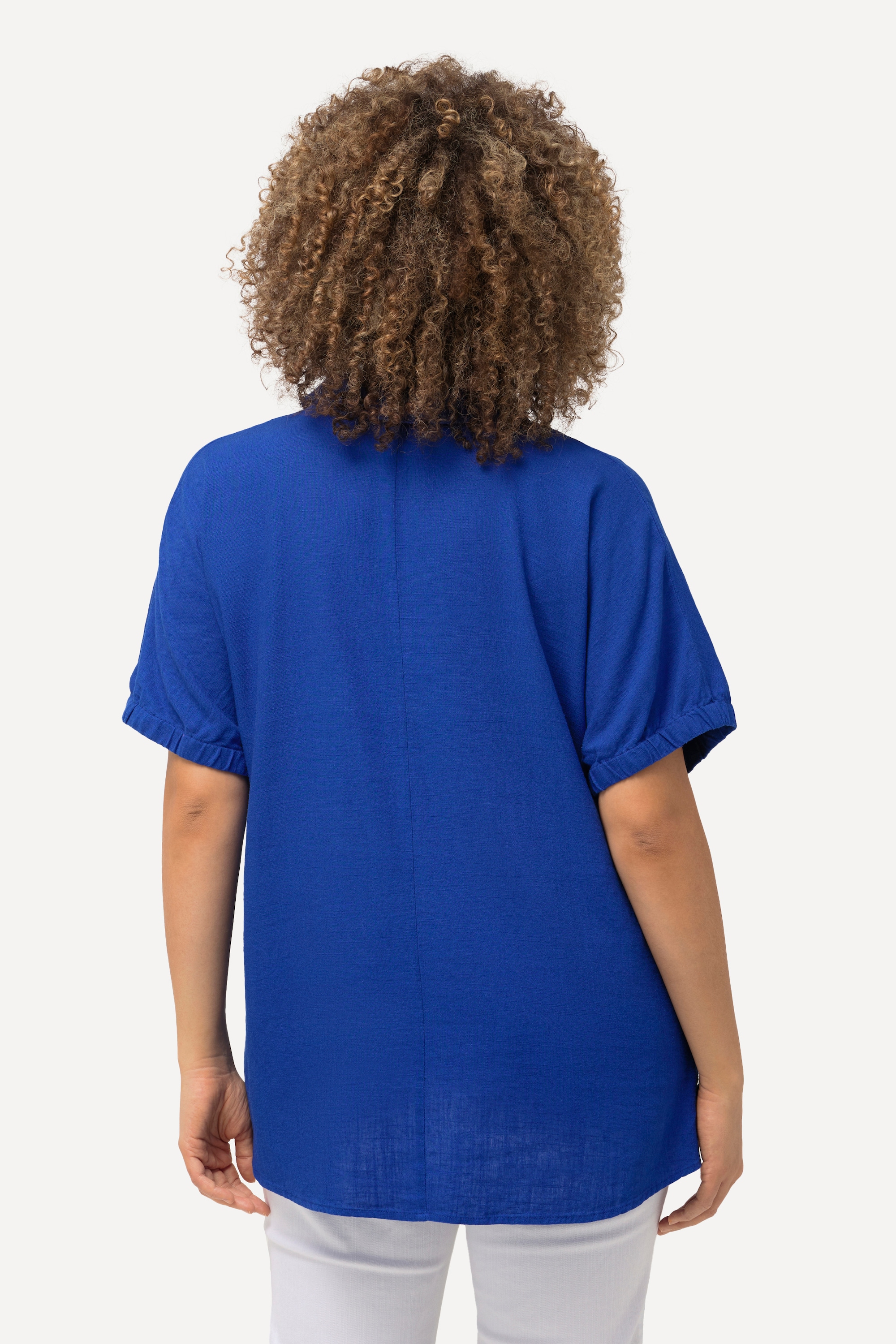 Ulla Popken Damen große Größen Bluse Leinenmix Oversized V Ausschnitt