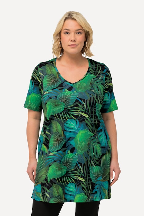 Palm Print A-line Knit Tunic