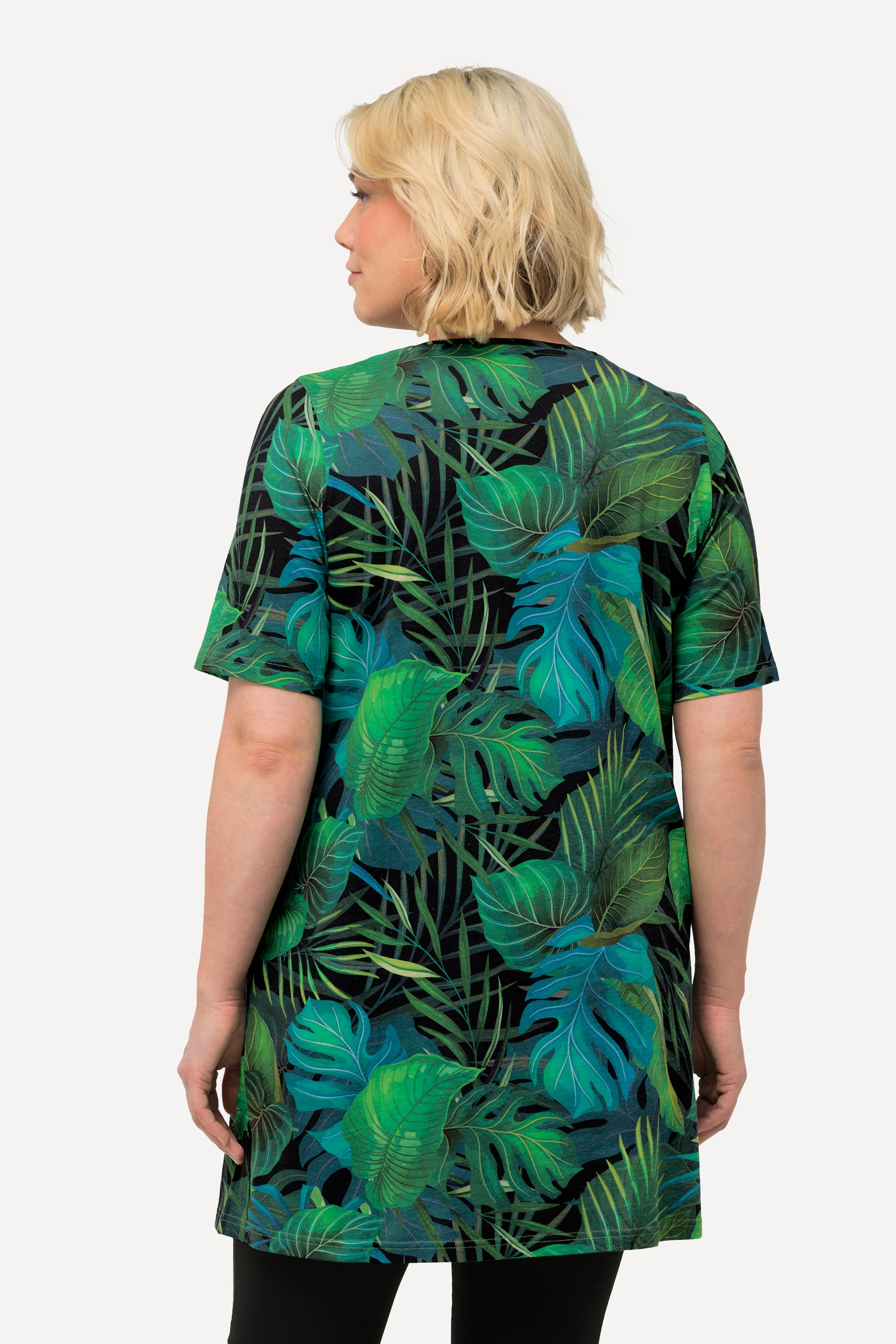 Ulla Popken Damen große Größen Longshirt Blätter A Linie V Ausschnitt