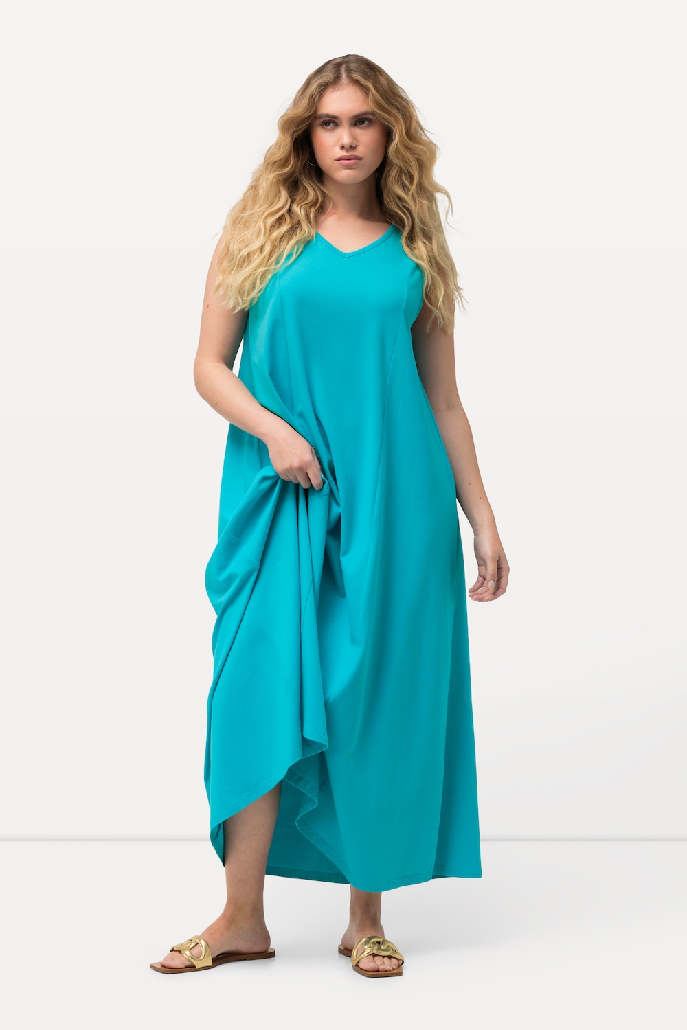 Große Größen Jersey-Maxikleid, Damen, türkis, Größe: 42/44, Viskose, Ulla Popken