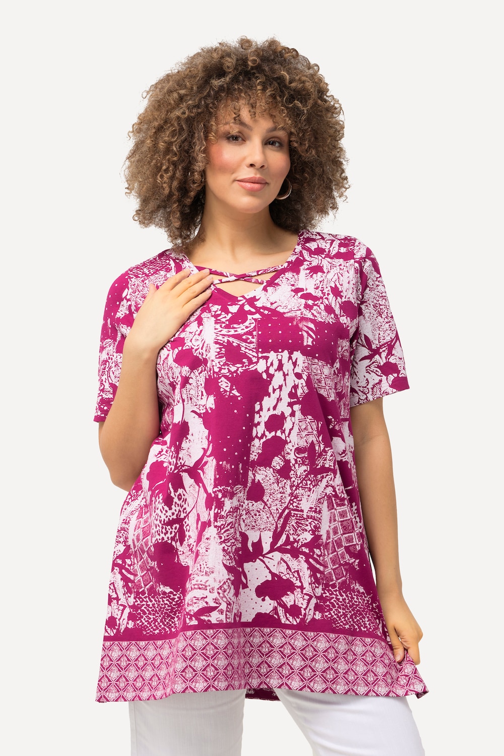 Grote Maten Lang shirt, Dames, roze, Maat: 54/56, Katoen, Ulla Popken