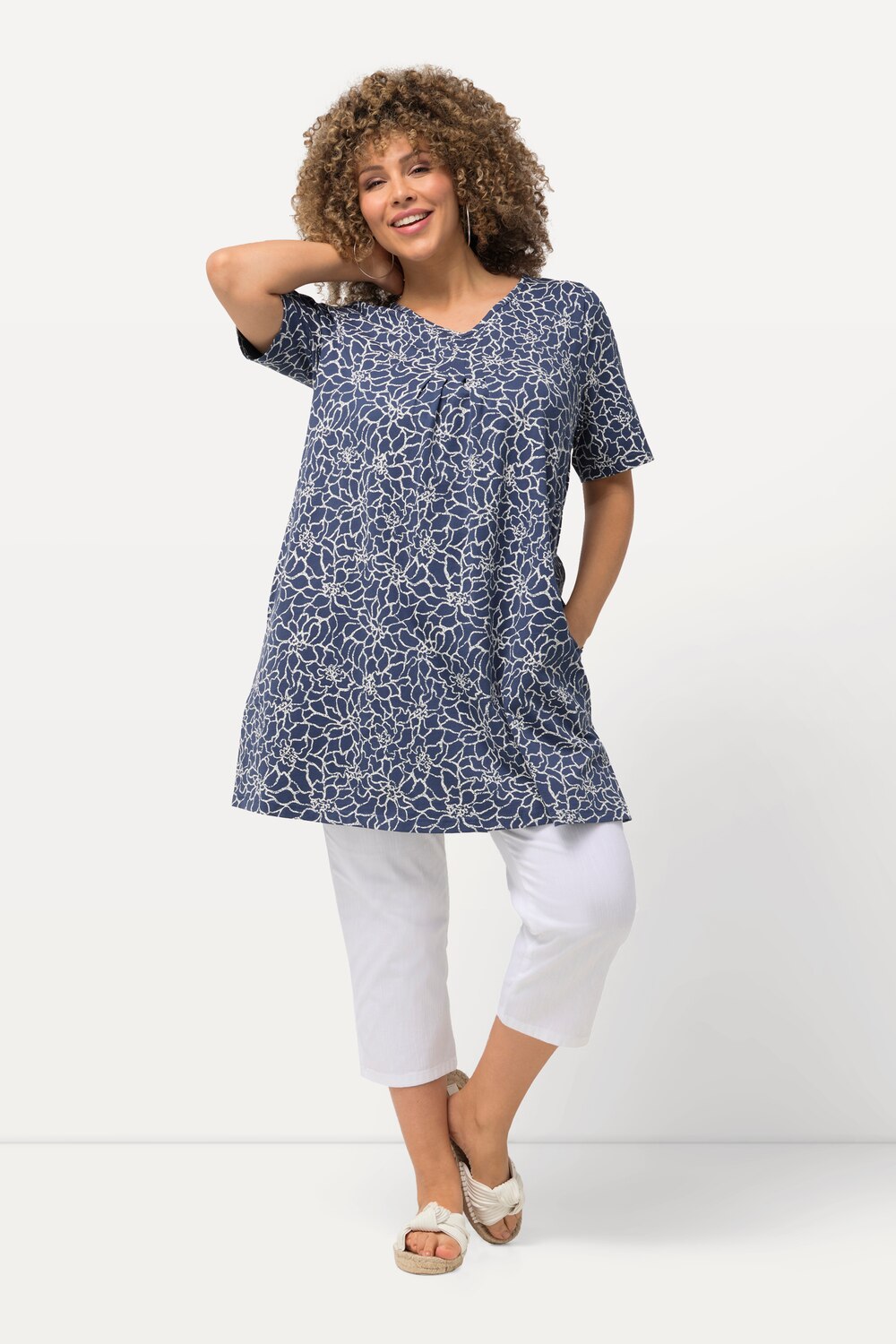 Grote Maten Lang shirt, Dames, blauw, Maat: 54/56, Viscose, Ulla Popken