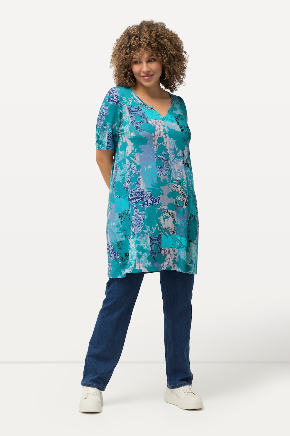 Grote Maten Lang shirt, Dames, turquoise, Maat: 54/56, Viscose, Ulla Popken