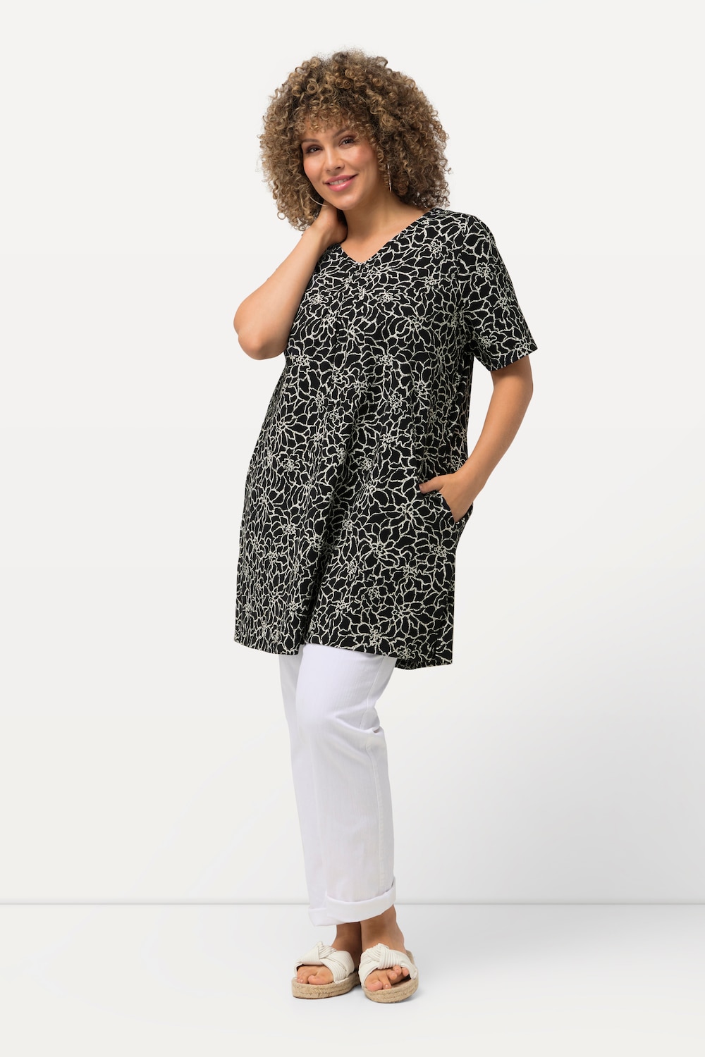 Große Größen Longshirt, Damen, schwarz, Größe: 46/48, Viskose, Ulla Popken