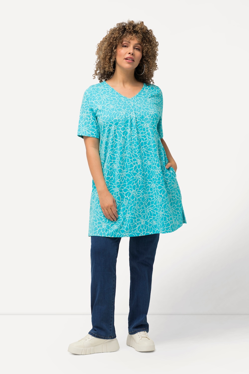 Grote Maten Longshirt, Dames, turquoise, Maat: 42/44, Viscose, Ulla Popken