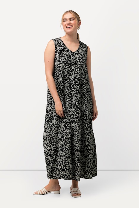 Geometric Floral Sleeveless V-Neck Maxi Dress