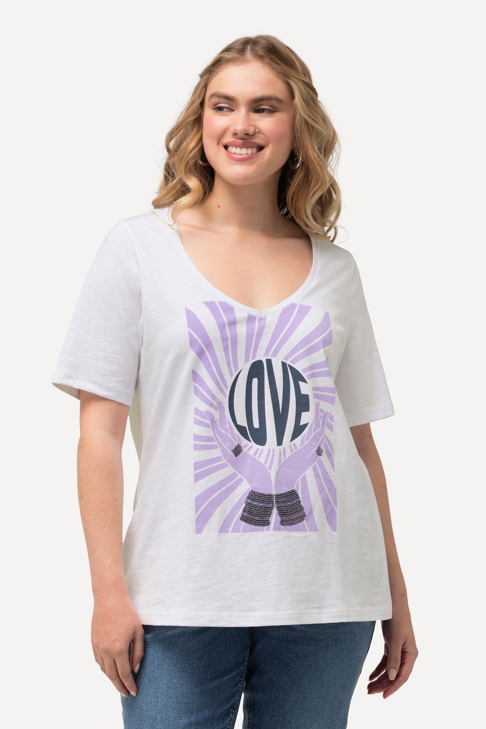 Große Größen T-Shirt, Damen, weiß, Größe: 58/60, Baumwolle, Ulla Popken