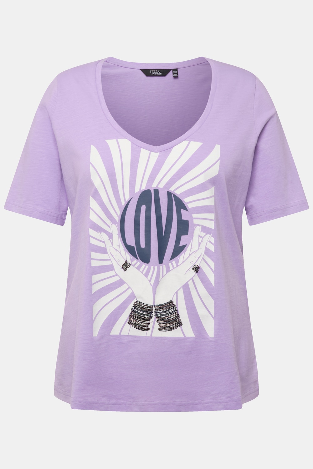 Stora storlekar T-shirt med paljetter, Dam, lila, storlek: 50/52, Bomull, Ulla Popken