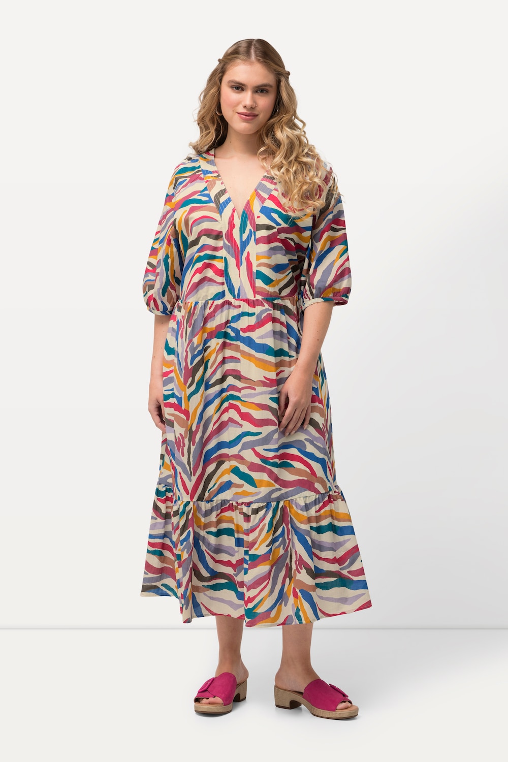 Große Größen Midikleid, Damen, gelb, Größe: 50/52, Baumwolle, Ulla Popken