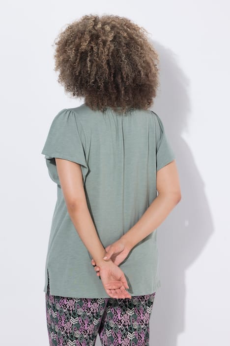 T-Shirt, Zierlitze, Tunika-Ausschnitt, Flügel-Halbarm
