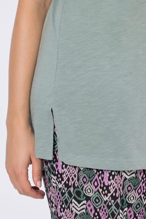 T-Shirt, Zierlitze, Tunika-Ausschnitt, Flügel-Halbarm