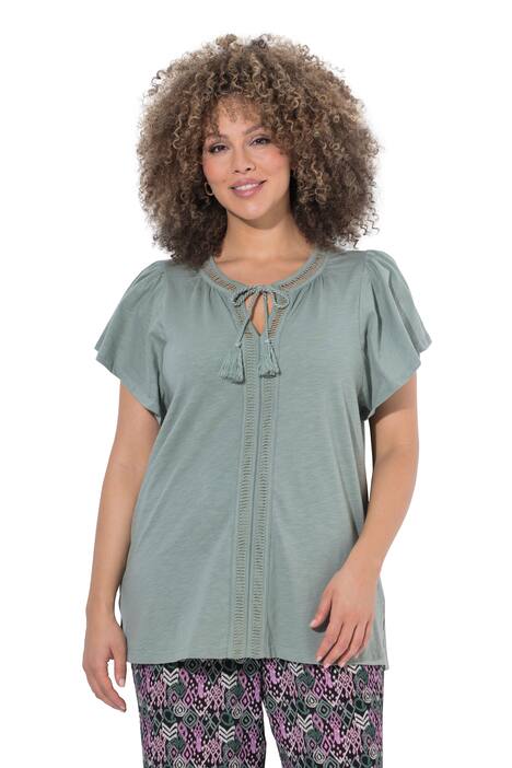 Tričko, ozdobný pásek, tunikový výstřih, křidélkové rukávy