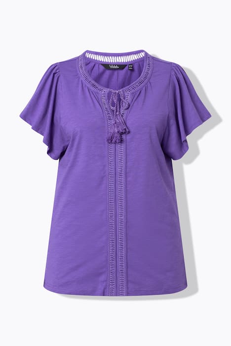 T-Shirt, Zierlitze, Tunika-Ausschnitt, Flügel-Halbarm