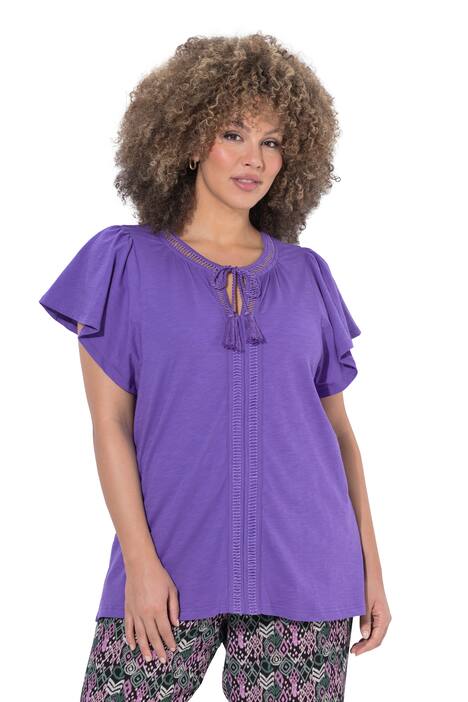 Tričko, ozdobný pásek, tunikový výstřih, křidélkové rukávy