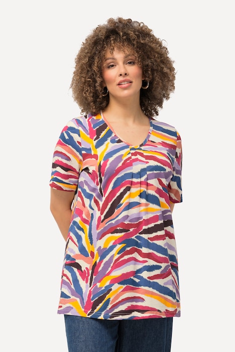 Rainbow Zebra Print Short Sleeve V-Neck Tee