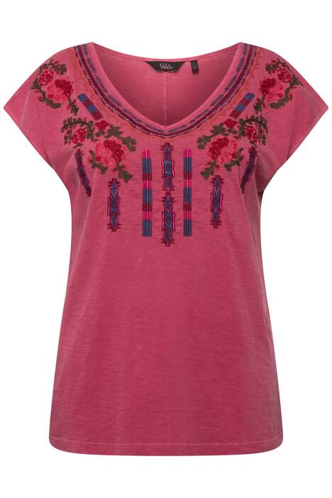 Tričko, výšivka, A střih, výstřih do V, krátké rukávy