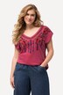 Embroidered Cap Sleeve V-Neck Tee