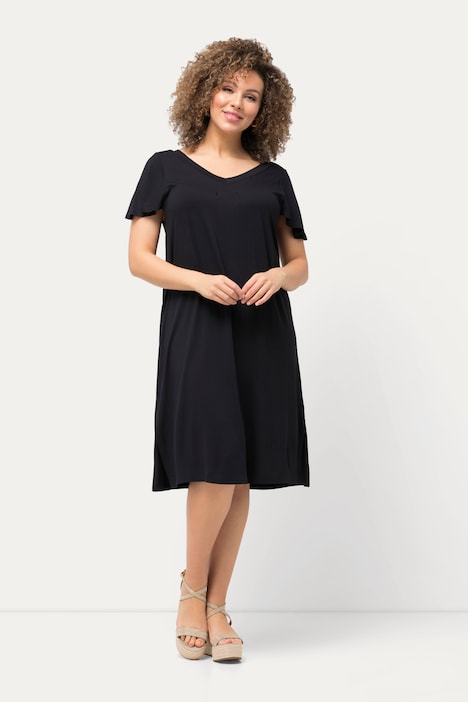 Jersey Cap Sleeve V-Neck Midi Dress