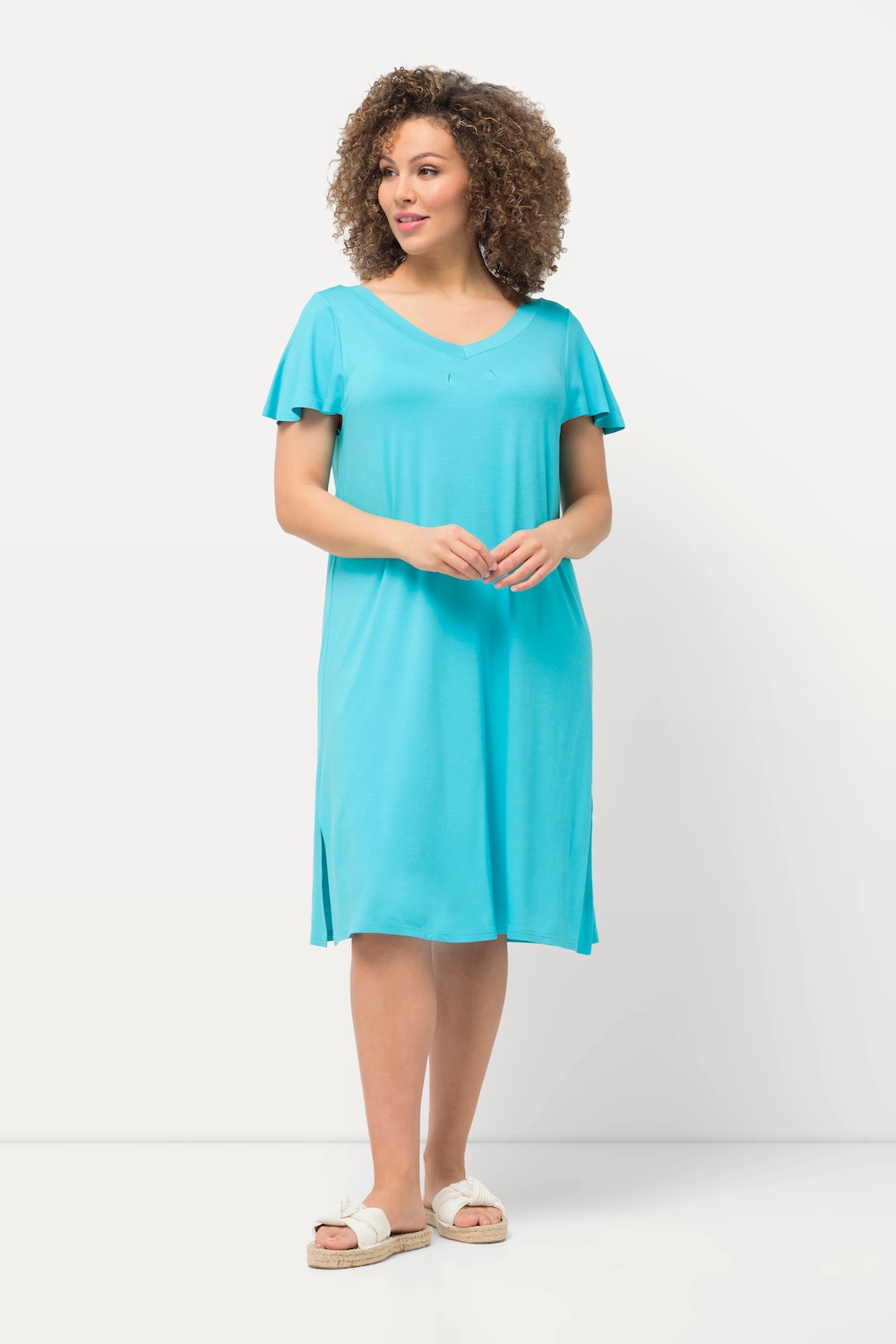 Große Größen Jersey-Midikleid, Damen, türkis, Größe: 42/44, Viskose, Ulla Popken