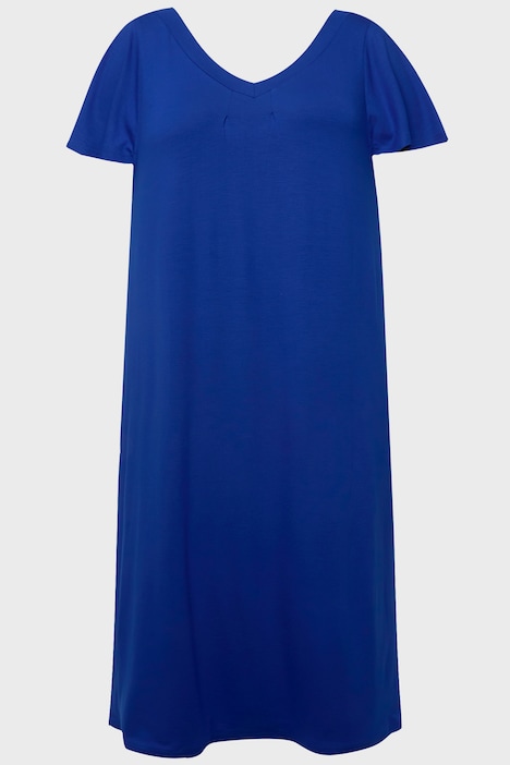 Jersey Cap Sleeve V-Neck Midi Dress