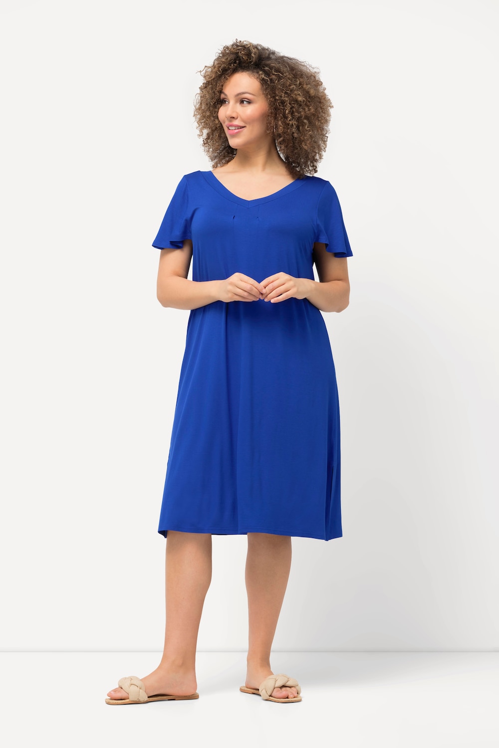 Große Größen Jersey-Midikleid, Damen, blau, Größe: 46/48, Viskose, Ulla Popken