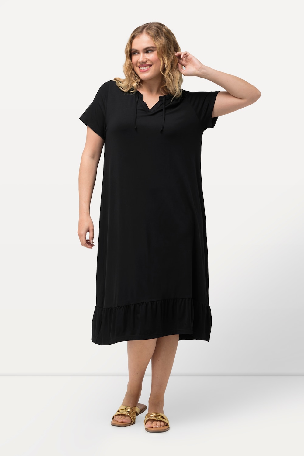 Große Größen Jersey-Midikleid, Damen, schwarz, Größe: 50/52, Viskose, Ulla Popken