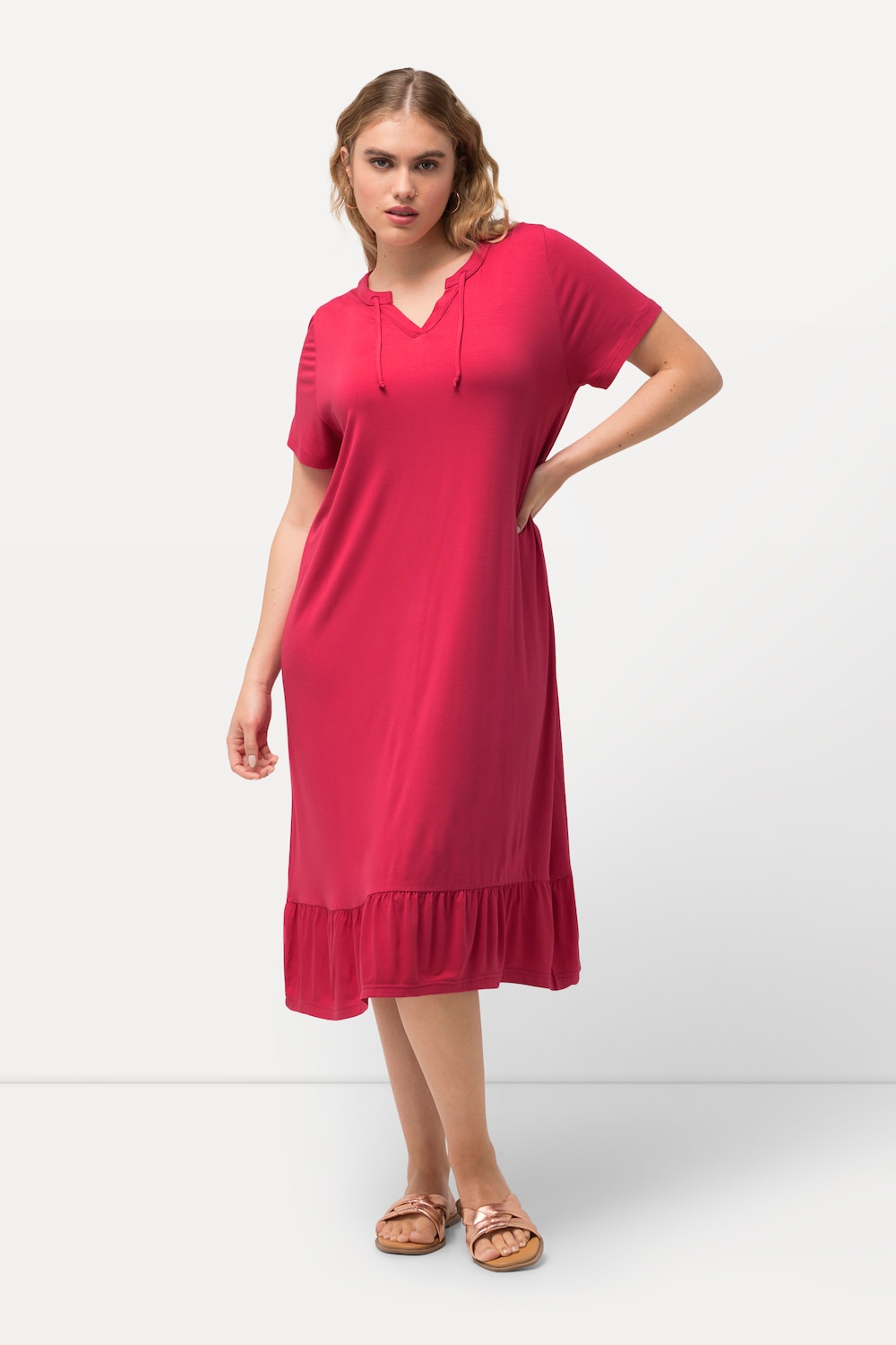 Große Größen Jersey-Midikleid, Damen, rosa, Größe: 42/44, Viskose, Ulla Popken