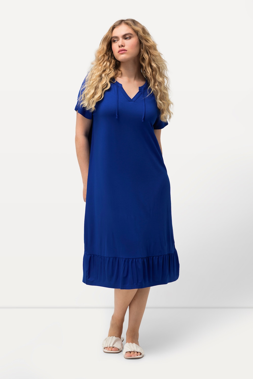 Große Größen Jersey-Midikleid, Damen, blau, Größe: 42/44, Viskose, Ulla Popken