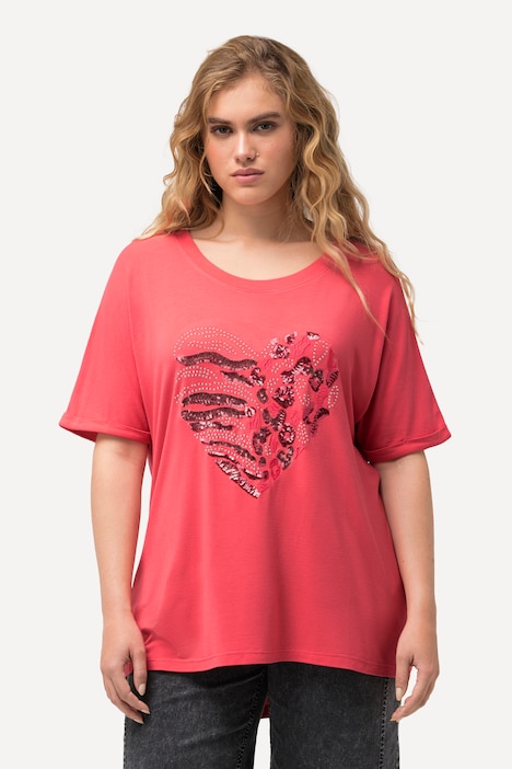 Rhinestone Heart Short Sleeve Scoop Neck Tee