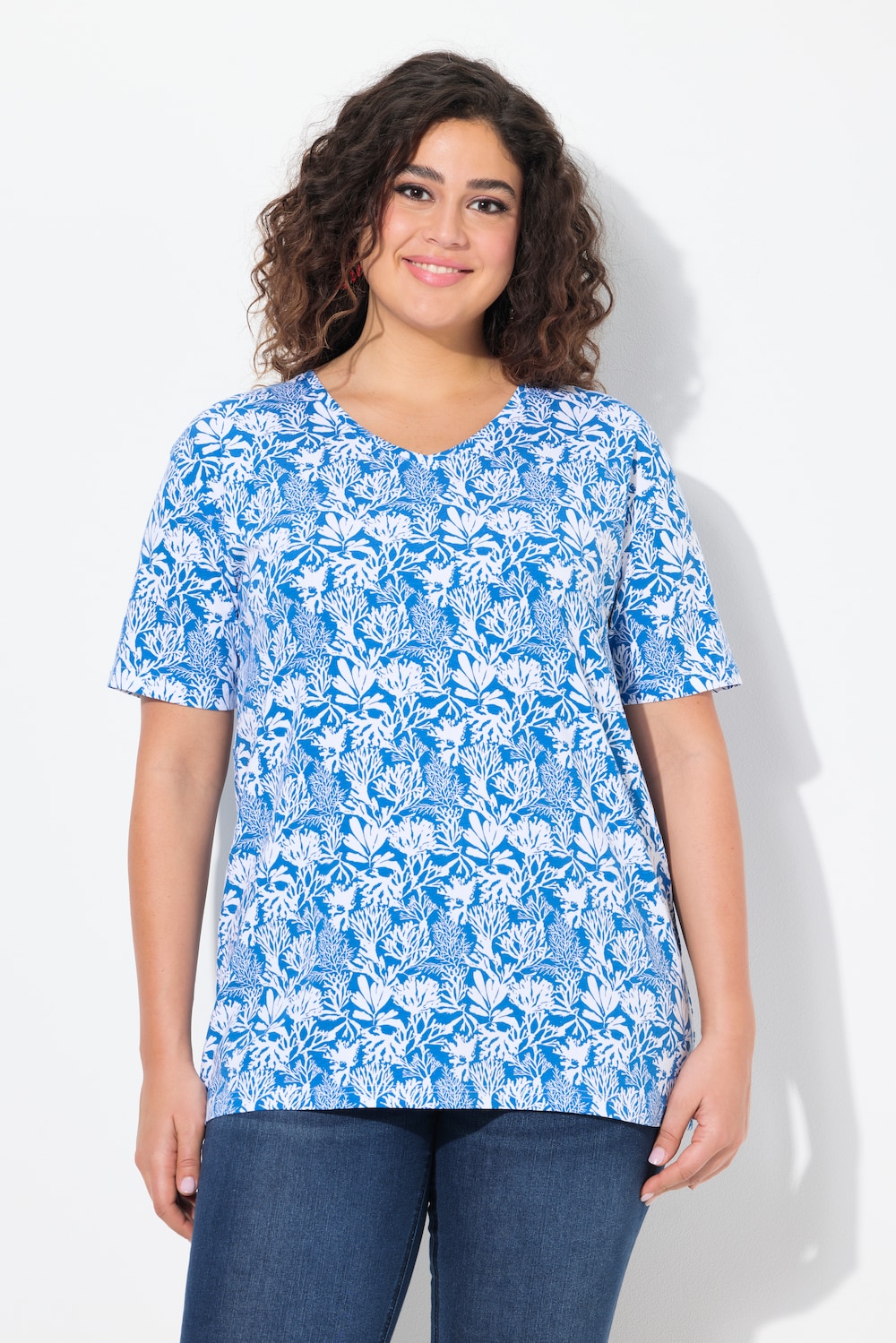 Thumbnail - Große Größen T-Shirt, Damen, blau, Größe: 62/64, Baumwolle, Ulla Popken