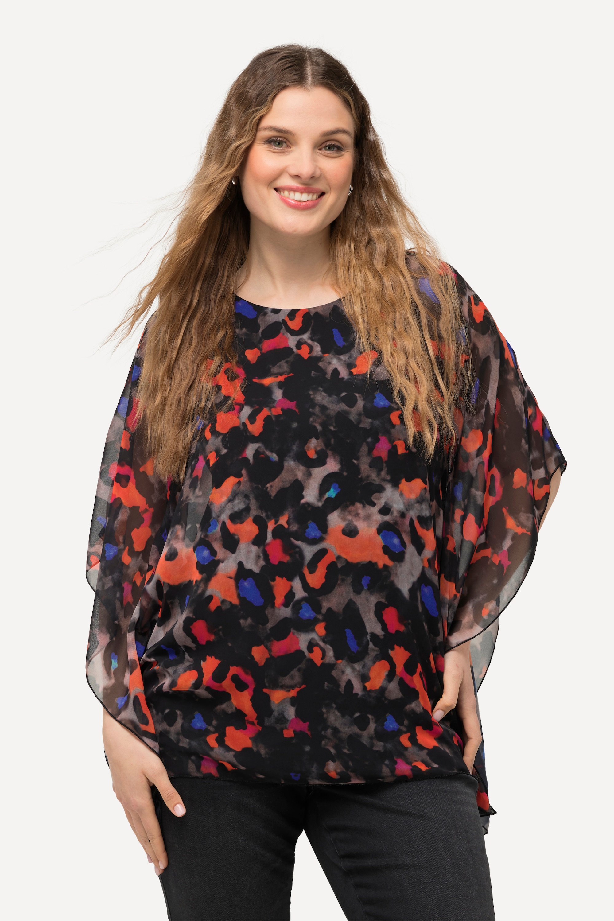 Ulla Popken Damen große Größen Bluse doppellagig Oversized Rundhals