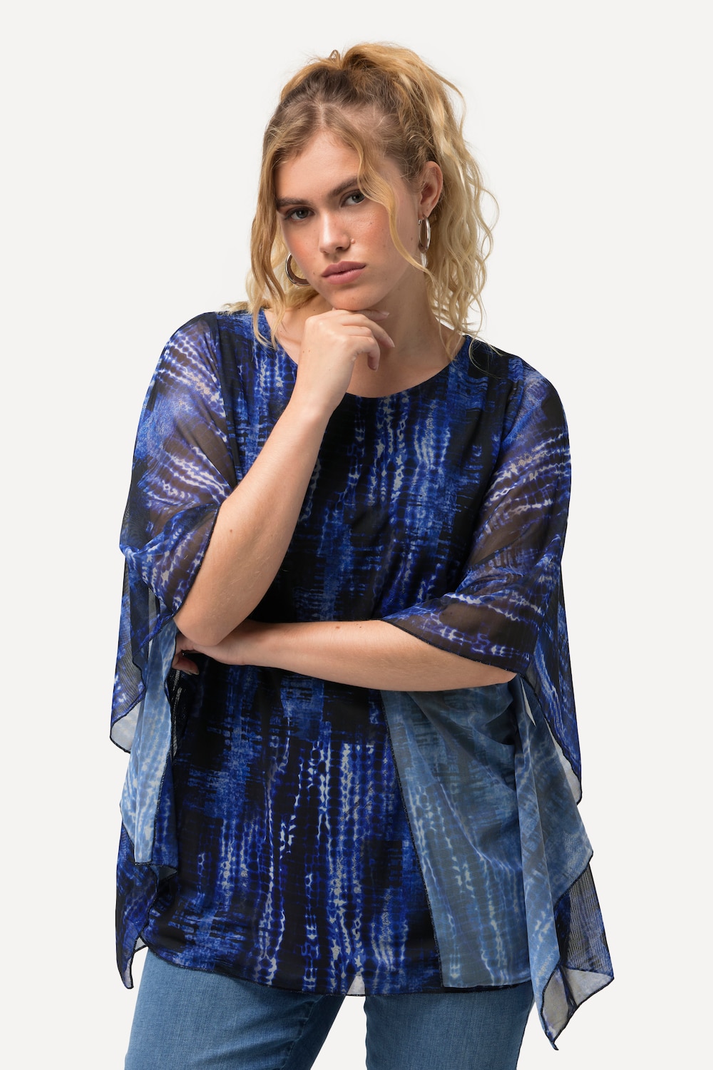 Große Größen Bluse, Damen, blau, Größe: 54/56, Viskose/Polyester/Elasthan, Ulla Popken