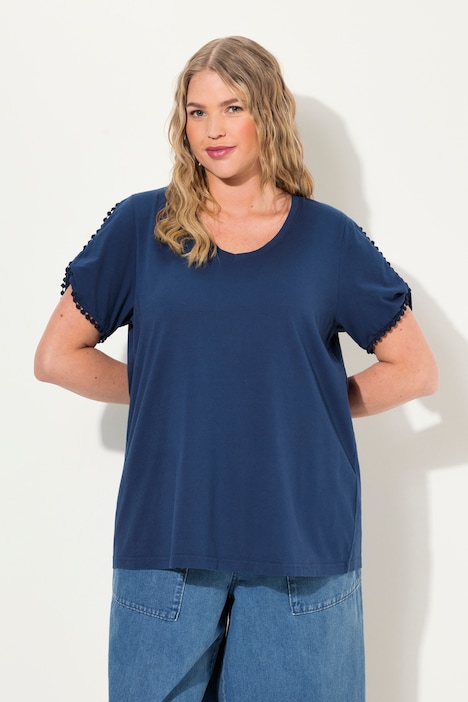 Pom Pom Trim Cold Shoulder Tee