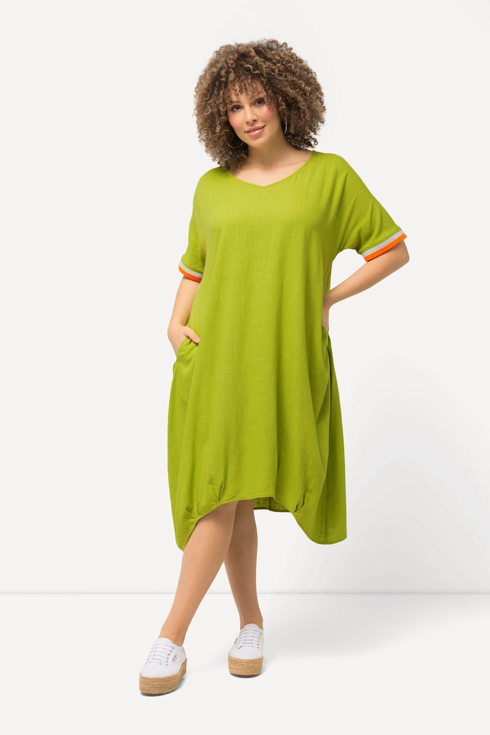 Grote Maten Midi-jurken, Dames, groen, Maat: 46/48, Viscose/Linnen, Ulla Popken