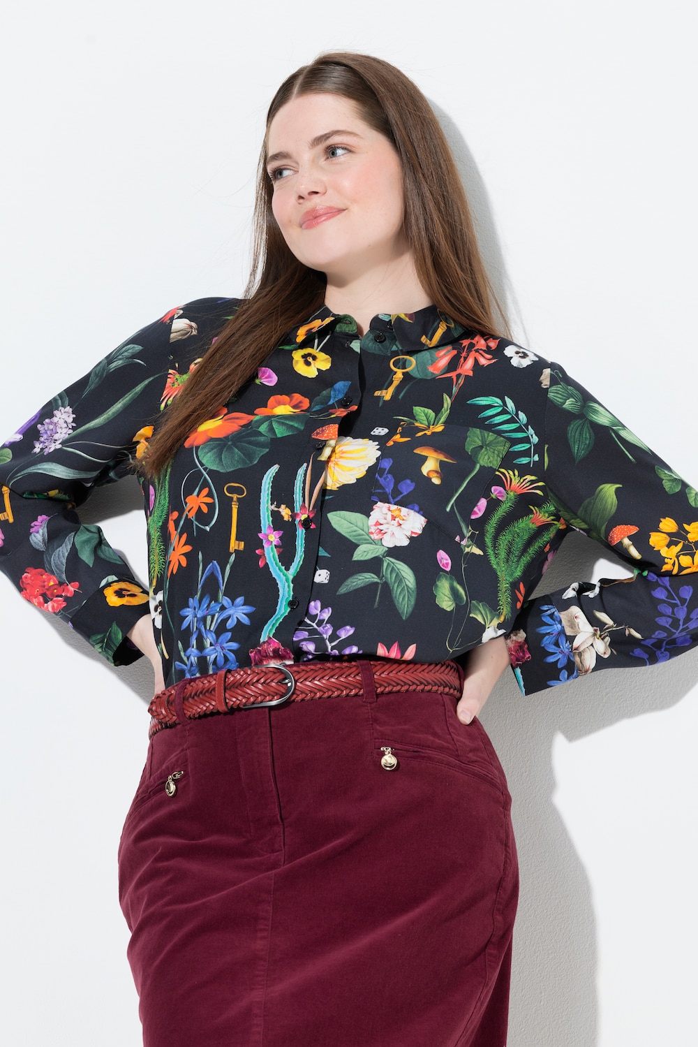 Overhemdblouse, landhuisprint, overhemdkraag, lange mouwen