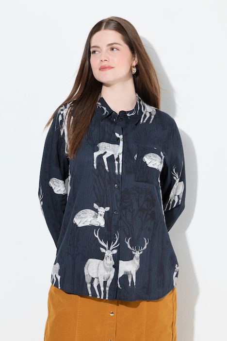 Hemdbluse, Landhausdruck, Hemdkragen, Langarm