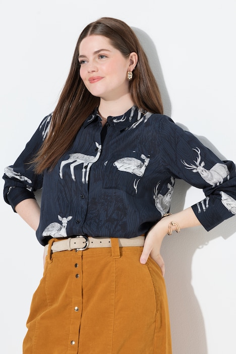 Hemdbluse, Landhausdruck, Hemdkragen, Langarm