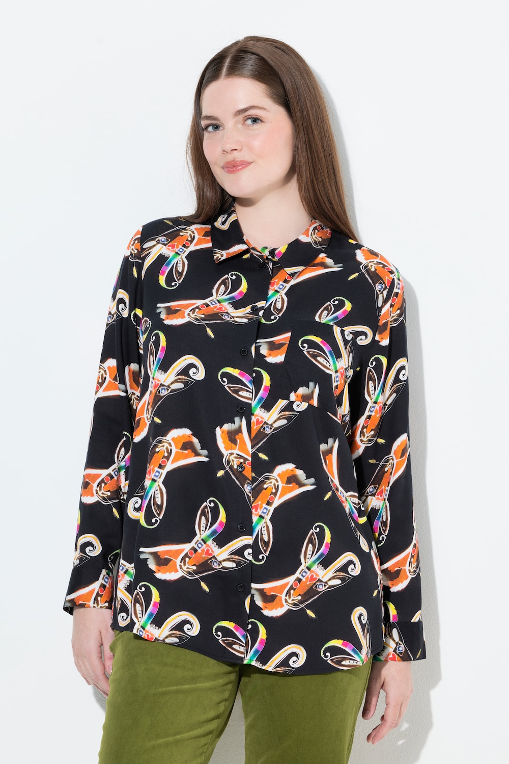 Große Größen Hemdbluse, Damen, orange, Größe: 50/52, Viskose, Ulla Popken