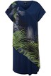 Žerzejové šaty, palmové listy, výstřih do V, krátké rukávy