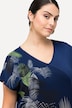 Jerseykleid, Palmenblätter, V-Ausschnitt, Halbarm