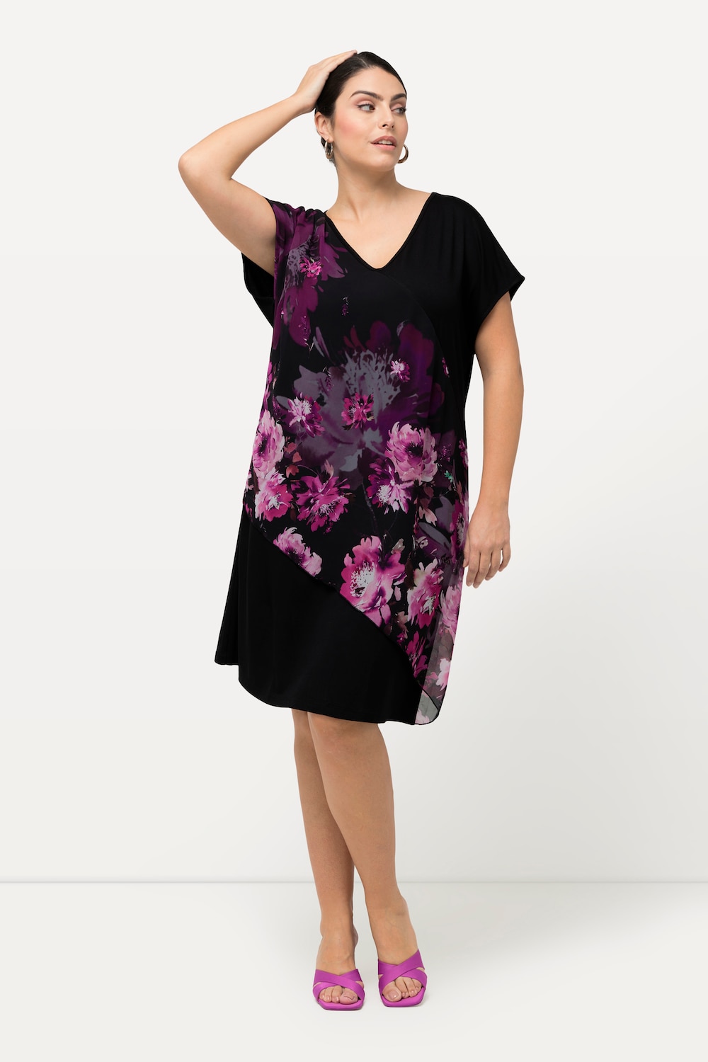 Grote Maten Jersey jurk, Dames, zwart, Maat: 50/52, Polyester/Viscose, Ulla Popken