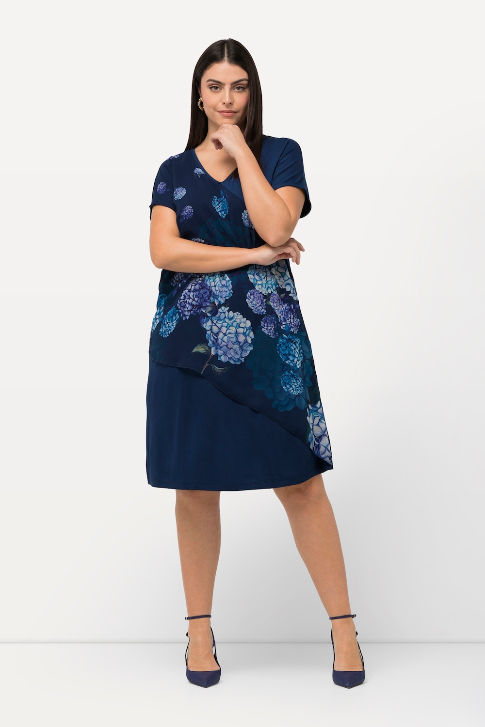 Große Größen Jerseykleid, Damen, blau, Größe: 42/44, Polyester/Viskose, Ulla Popken